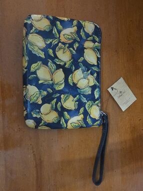 Patricia Nash Lemon Print Wristlet Clutch - Navy & Yellow